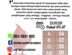 Stok Darah di UDD PMI Sanggau Menipis, Golongan Darah O dan AB Kosong