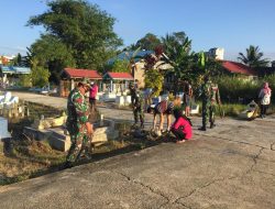 Subdenpom XII/2-5 Buntok Galang Masyarakat Gotong Royong Bersihkan Makam